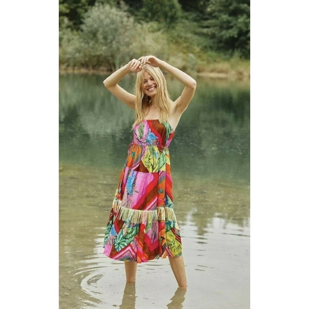 NWT Farm Rio Anthropologie Farm Rio Palila Fringed Dress Size XS - Picture 2 of 3